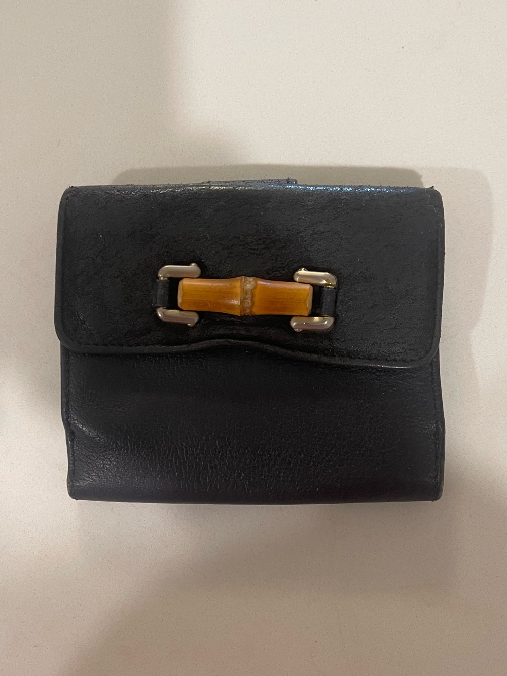 Gucci VINTAGE Black/NAVY  Leather Wallet with Bamboo Accent great condition